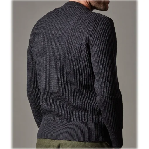 Cruna - Crewneck Sweater in Wool - 657 - Night Blue - Handmade in Italy - Luxury High Quality Sweater - Avvenice