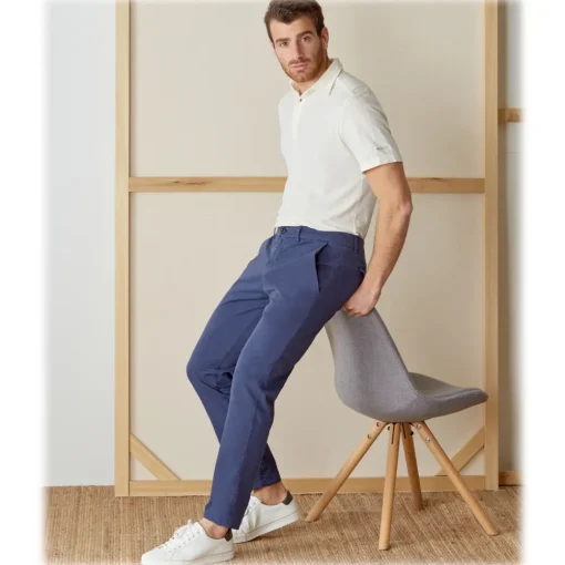 Cruna - Marais Trousers in Cotton - 510 - Blue - Handmade in Italy - Luxury High Quality Pants - Avvenice^ Trousers
