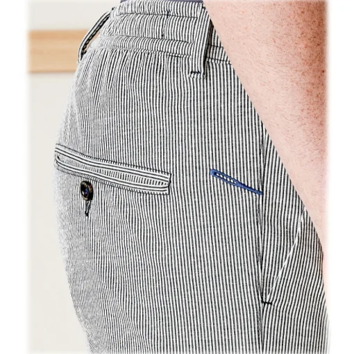 Cruna - Mitte Trousers in Linen Seersucker - 567 - Navy - Handmade in Italy - Luxury High Quality Pants - Avvenice