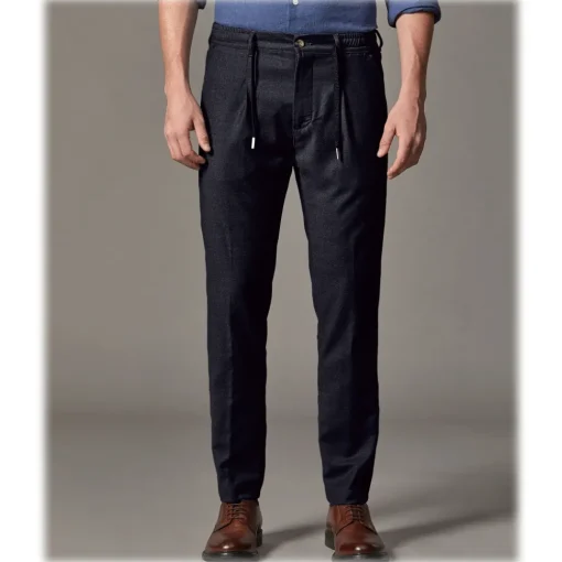 Cruna - Mitte Trousers in Wool Flannel - 628 - Night Blue - Handmade in Italy - Luxury High Quality Pants - Avvenice^ Trousers