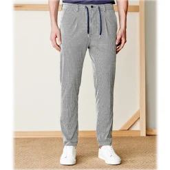 Cruna - Mitte Trousers in Linen Seersucker - 567 - Navy - Handmade in Italy - Luxury High Quality Pants - Avvenice
