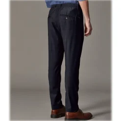 Cruna - Mitte Trousers in Wool Flannel - 628 - Night Blue - Handmade in Italy - Luxury High Quality Pants - Avvenice^ Trousers