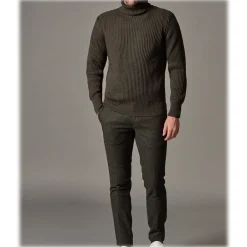 Cruna - New Town Trousers in Pied-de-Poule Wool - 482 - Forest Green - Handmade in Italy - Luxury High Quality Pants - Avvenice^ Trousers