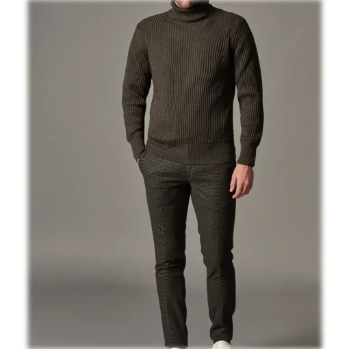 Cruna - New Town Trousers in Pied-de-Poule Wool - 482 - Forest Green - Handmade in Italy - Luxury High Quality Pants - Avvenice^ Trousers
