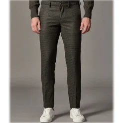 Cruna - New Town Trousers in Pied-de-Poule Wool - 482 - Forest Green - Handmade in Italy - Luxury High Quality Pants - Avvenice^ Trousers