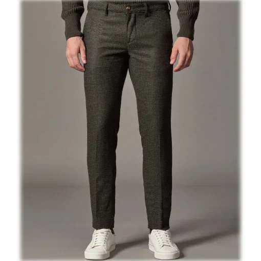 Cruna - New Town Trousers in Pied-de-Poule Wool - 482 - Forest Green - Handmade in Italy - Luxury High Quality Pants - Avvenice^ Trousers