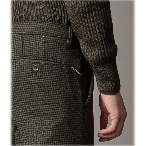 Cruna - New Town Trousers in Pied-de-Poule Wool - 482 - Forest Green - Handmade in Italy - Luxury High Quality Pants - Avvenice^ Trousers