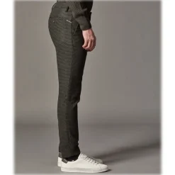 Cruna - New Town Trousers in Pied-de-Poule Wool - 482 - Forest Green - Handmade in Italy - Luxury High Quality Pants - Avvenice^ Trousers