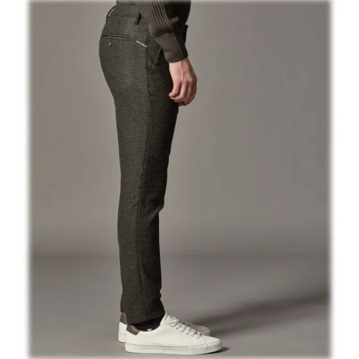 Cruna - New Town Trousers in Pied-de-Poule Wool - 482 - Forest Green - Handmade in Italy - Luxury High Quality Pants - Avvenice^ Trousers