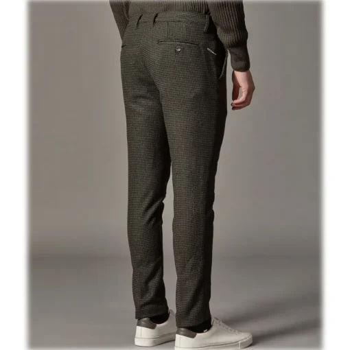 Cruna - New Town Trousers in Pied-de-Poule Wool - 482 - Forest Green - Handmade in Italy - Luxury High Quality Pants - Avvenice^ Trousers