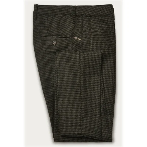 Cruna - New Town Trousers in Pied-de-Poule Wool - 482 - Forest Green - Handmade in Italy - Luxury High Quality Pants - Avvenice^ Trousers