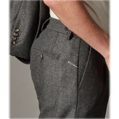 Cruna - Raval Trousers in Herringbone Wool - 478 - Grey - Handmade in Italy - Luxury High Quality Pants - Avvenice^ Trousers