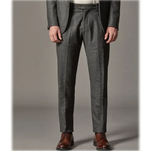 Cruna - Raval Trousers in Herringbone Wool - 478 - Grey - Handmade in Italy - Luxury High Quality Pants - Avvenice^ Trousers