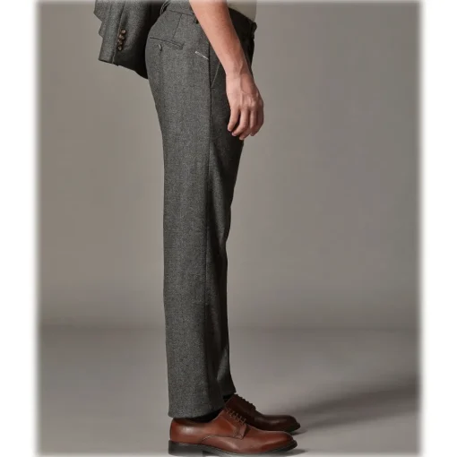 Cruna - Raval Trousers in Herringbone Wool - 478 - Grey - Handmade in Italy - Luxury High Quality Pants - Avvenice^ Trousers