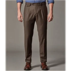 Cruna - Raval Trousers in Wool Flannel - 628 - Coffee Brown - Handmade in Italy - Luxury High Quality Pants - Avvenice^ Trousers