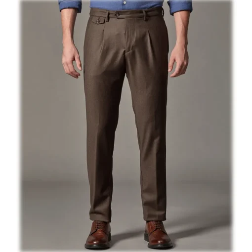 Cruna - Raval Trousers in Wool Flannel - 628 - Coffee Brown - Handmade in Italy - Luxury High Quality Pants - Avvenice^ Trousers