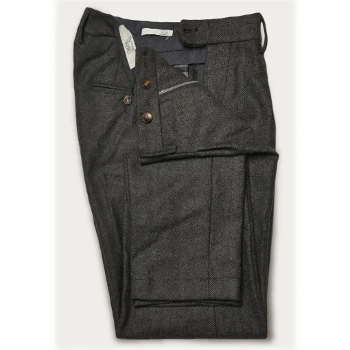 Cruna - Raval Trousers in Herringbone Wool - 478 - Grey - Handmade in Italy - Luxury High Quality Pants - Avvenice^ Trousers