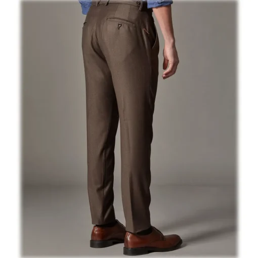 Cruna - Raval Trousers in Wool Flannel - 628 - Coffee Brown - Handmade in Italy - Luxury High Quality Pants - Avvenice^ Trousers