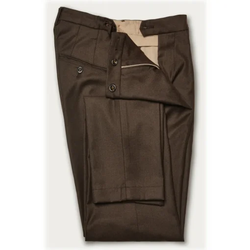 Cruna - Raval Trousers in Wool Flannel - 628 - Coffee Brown - Handmade in Italy - Luxury High Quality Pants - Avvenice^ Trousers