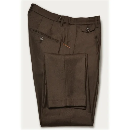 Cruna - Raval Trousers in Wool Flannel - 628 - Coffee Brown - Handmade in Italy - Luxury High Quality Pants - Avvenice^ Trousers
