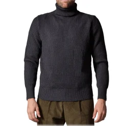 Cruna - Rollneck Sweater in Wool - 657 - Night Blue - Handmade in Italy - Luxury High Quality Sweater - Avvenice