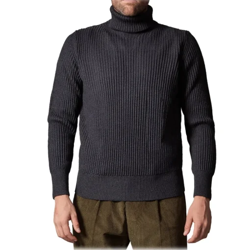 Cruna - Rollneck Sweater in Wool - 657 - Night Blue - Handmade in Italy - Luxury High Quality Sweater - Avvenice