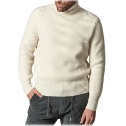 Cruna - Rollneck Sweater in Wool - 657 - Butter White - Handmade in Italy - Luxury High Quality Sweater - Avvenice^ Knitwears