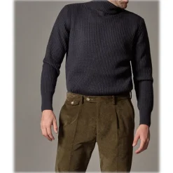 Cruna - Rollneck Sweater in Wool - 657 - Night Blue - Handmade in Italy - Luxury High Quality Sweater - Avvenice
