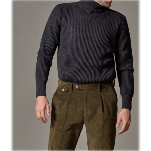 Cruna - Rollneck Sweater in Wool - 657 - Night Blue - Handmade in Italy - Luxury High Quality Sweater - Avvenice