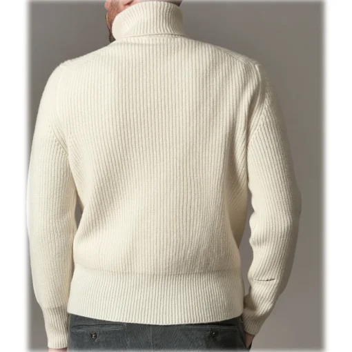 Cruna - Rollneck Sweater in Wool - 657 - Butter White - Handmade in Italy - Luxury High Quality Sweater - Avvenice^ Knitwears
