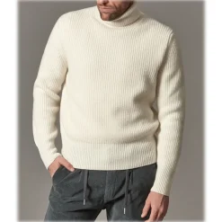 Cruna - Rollneck Sweater in Wool - 657 - Butter White - Handmade in Italy - Luxury High Quality Sweater - Avvenice^ Knitwears