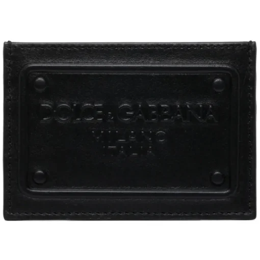 Dolce & Gabbana Dolce & Gabbana - Black Calf Leather Logo Plaque Cardholder - Dolce & Gabbana Exclusive Luxury Collection - Avvenice
