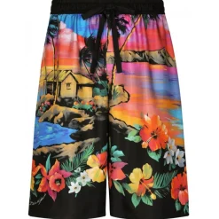 Dolce & Gabbana Dolce & Gabbana - Black and Multicolour Silk Graphic Print Shorts - Dolce & Gabbana Exclusive Luxury Collection - Avvenice