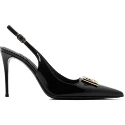 Dolce & Gabbana Dolce & Gabbana - Black Calf Leather Logo Plaque Slingback Pumps - Dolce & Gabbana Exclusive Luxury Collection - Avvenice