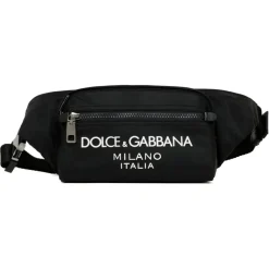 Dolce & Gabbana Dolce & Gabbana - Black Leather Trim Embossed Logo Belt Bag - Dolce & Gabbana Exclusive Luxury Collection - Avvenice