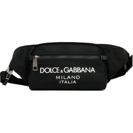 Dolce & Gabbana Dolce & Gabbana - Black Leather Trim Embossed Logo Belt Bag - Dolce & Gabbana Exclusive Luxury Collection - Avvenice