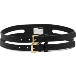 Dolce & Gabbana Dolce & Gabbana - Black Calf Leather Logo Plaque Double Strap Belt - Dolce & Gabbana Exclusive Luxury Collection - Avvenice^ Belts