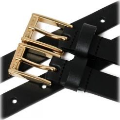 Dolce & Gabbana Dolce & Gabbana - Black Calf Leather Logo Plaque Double Strap Belt - Dolce & Gabbana Exclusive Luxury Collection - Avvenice^ Belts