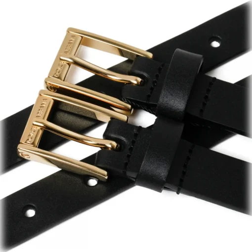 Dolce & Gabbana Dolce & Gabbana - Black Calf Leather Logo Plaque Double Strap Belt - Dolce & Gabbana Exclusive Luxury Collection - Avvenice^ Belts