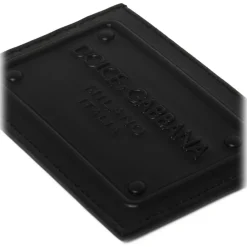 Dolce & Gabbana Dolce & Gabbana - Black Calf Leather Logo Plaque Cardholder - Dolce & Gabbana Exclusive Luxury Collection - Avvenice