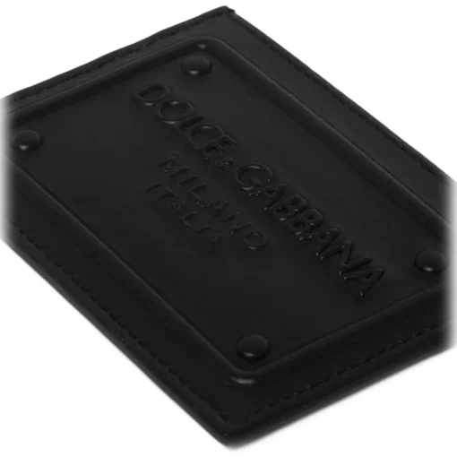 Dolce & Gabbana Dolce & Gabbana - Black Calf Leather Logo Plaque Cardholder - Dolce & Gabbana Exclusive Luxury Collection - Avvenice