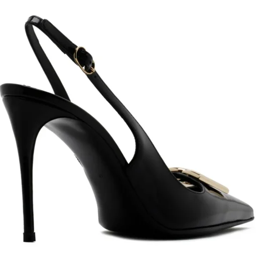 Dolce & Gabbana Dolce & Gabbana - Black Calf Leather Logo Plaque Slingback Pumps - Dolce & Gabbana Exclusive Luxury Collection - Avvenice