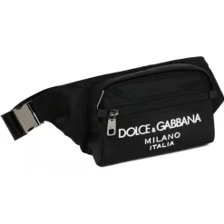 Dolce & Gabbana Dolce & Gabbana - Black Leather Trim Embossed Logo Belt Bag - Dolce & Gabbana Exclusive Luxury Collection - Avvenice