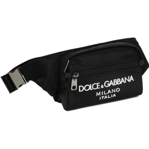 Dolce & Gabbana Dolce & Gabbana - Black Leather Trim Embossed Logo Belt Bag - Dolce & Gabbana Exclusive Luxury Collection - Avvenice