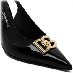 Dolce & Gabbana Dolce & Gabbana - Black Calf Leather Logo Plaque Slingback Pumps - Dolce & Gabbana Exclusive Luxury Collection - Avvenice