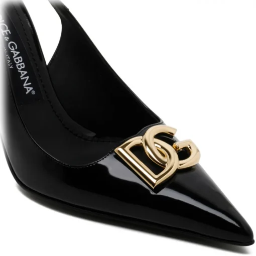 Dolce & Gabbana Dolce & Gabbana - Black Calf Leather Logo Plaque Slingback Pumps - Dolce & Gabbana Exclusive Luxury Collection - Avvenice