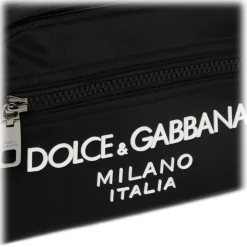 Dolce & Gabbana Dolce & Gabbana - Black Leather Trim Embossed Logo Belt Bag - Dolce & Gabbana Exclusive Luxury Collection - Avvenice