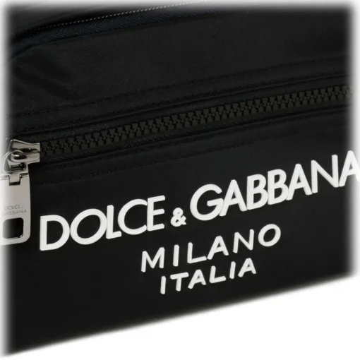Dolce & Gabbana Dolce & Gabbana - Black Leather Trim Embossed Logo Belt Bag - Dolce & Gabbana Exclusive Luxury Collection - Avvenice