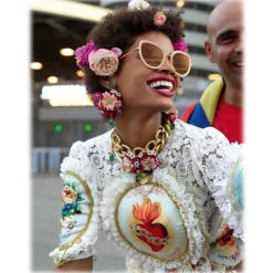 Dolce & Gabbana Eyewear Dolce & Gabbana - Cat Eye Devotion Sunglasses with Lace - Gold - Dolce & Gabbana Eyewear - Avvenice^ Sunglasses & Eyewear