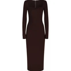 Dolce & Gabbana Dolce & Gabbana - Dark Brown Jersey Midi Dress - Dolce & Gabbana Exclusive Luxury Collection - Avvenice